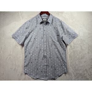 RSVLTS Shirt Mens LARGE Gray Star Wars Helmet KUNUFLEX Short Sleeve Button Up